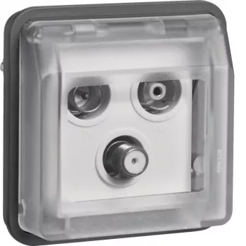 HAGER WNA257 SAT Single Socket with 3 Outputs (TV, Radio, SAT), Flush-Mounted