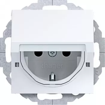 HAGER WAS1213WG Schuko-vägguttag med lock, 45° infällt, polarvit