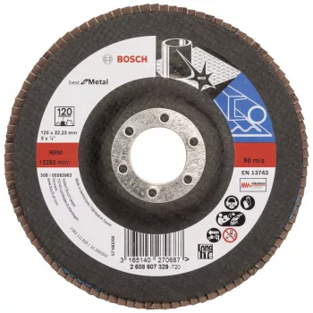 BOSCH X-LOCK lamellslipskiva 125 mm P120 zirkonkorn konisk för metall 2608607329