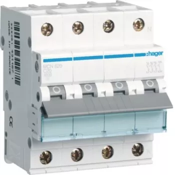 Hager MCN620 3P+N C-karakteristik 20A 6kA dvärgbrytare