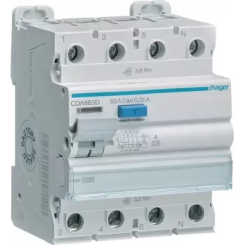 HAGER CDA663D jordfelsbrytare 4P 63A 30mA typ A 10kA