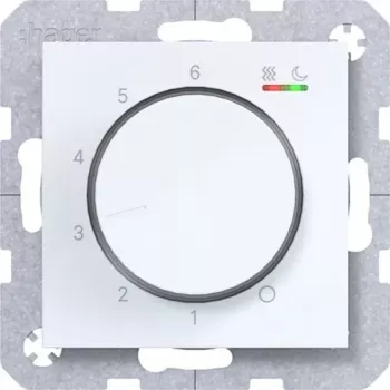 HAGER WAN5010WG rumstermostat 230V 16A vridknapp med tryckknapp värme
