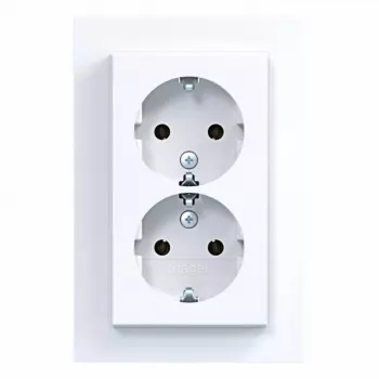 HAGER WAS2175WG Double Socket Outlet with Cover Plate, Schuko, Flush-Mounted, Polar White