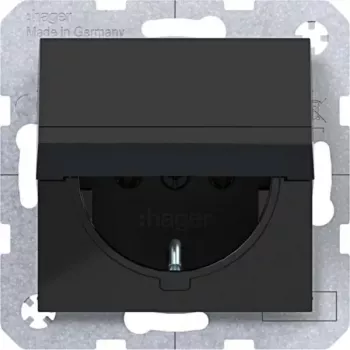 HAGER WAS1110BG utanpåliggande SCHUKO-uttag med självstängande lock, IP44, ljusgrå