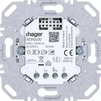 HAGER WDN2030 universal-dimmerinsats, 1-fack, infälld, 230V, 300W/100W LED
