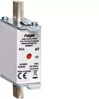 Hager LNH0080M NH000 500V gG 80A säkringsinsats med kombimelder