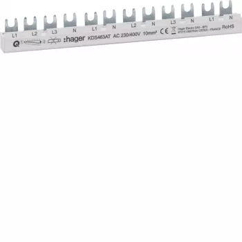 HAGER KDS463AT 4-polig 12-modul stiftskena, 63 A, 230/400 V AC