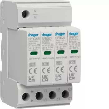 Hager SPB420 typ 2 överspänningsavledare 3P+N 275V AC 40kA DIN-skena