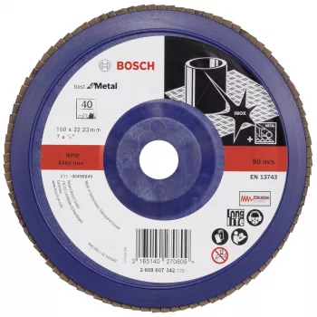 Bosch X571 Best for Metal sliprondell, 180 mm diameter, 22,23 mm hål, zirkonkorund, korn 40, 1 st 2608607342