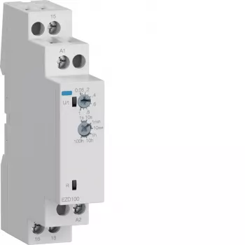 Hager EZD100 multifunktionellt tidsrelä 24-240V AC/DC, 10 funktioner, 1 CO-kontakt, DIN-skena