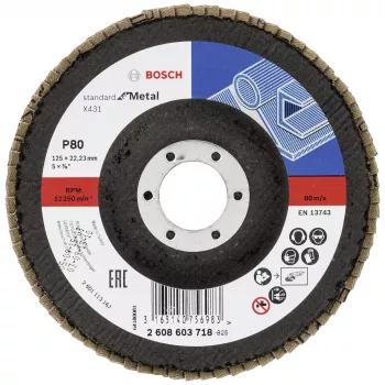 Bosch X431 standard lamellslipskiva för metall, rak, 125 mm, korn 80, glasfiberbärare 2608603718