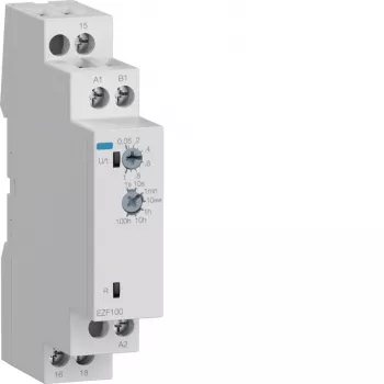 Hager EZF100 Multi-Function Time Relay, 230V AC, 8 Functions, 0.1s-10h, 1 CO Contact, DIN Rail