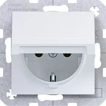 Hager WAS1110WM SCHUKO Socket Outlet with Self-Closing Hinged Lid, IP44, Polar White
