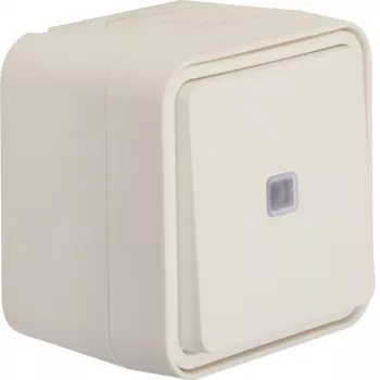 Hager WNC021B tryckknapp, utanpåliggande, belyst, 1 NO, IP55, polarvit