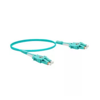 EXERTIS CONNECT Uniboot fiberoptisk patchkabel, 50/125 µm, OM3, LC duplex/LC duplex, UPC, aqua, 1,0 m (392941)