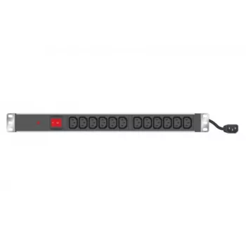 EXERTIS CONNECT 19 inch 1U rackmonterad PDU, 12 x IEC C13 uttag, Schuko-ingång, 2,5 m kabel, aluminium, svart (808903)