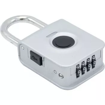 EXERTIS CONNECT fingeravtryckshänglås med 4-siffrig kombination – zinklegering, IP65, laddningsbart (594500)