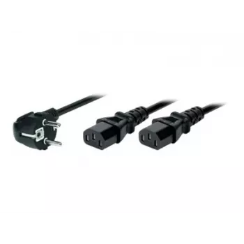 TECLINE Y-förgreningskabel för ström, vinklad Schuko-kontakt till 2x IEC C13-uttag, 1,8 m, svart 808410