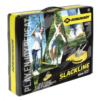 SCHILDKRÖT slackline-set 15 m gul, 50 mm bred med spännband – balansträningskit 970701