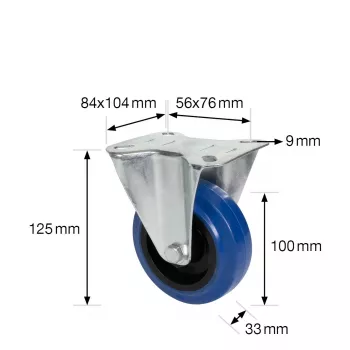 Wagner design yourself fast hjul RO 8700, 75 mm, blå/grå slitbana, 50 kg bärförmåga, plattmontering 4870001