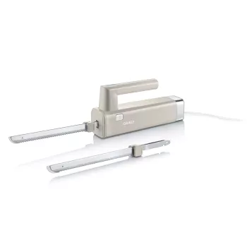 GRAEF EK508EU elektrisk kniv 180 W rostfria blad, 2 vågslipade blad, ergonomiskt grepp, förvaringsblock i trä, säkerhetsbrytare, 1,2 m kabel, vit