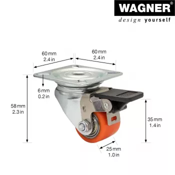 Wagner design yourself tunga svängbara hjul RO 7935 röd 75 mm 100 kg 4793501
