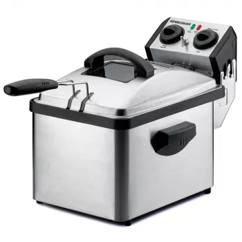 Rommelsbacher FRP 2135/E rektangulär fritös, 3,5 L oljekapacitet, Cool-Zone-teknik, permanentfilter, justerbar termostat, timer, rostfritt stål