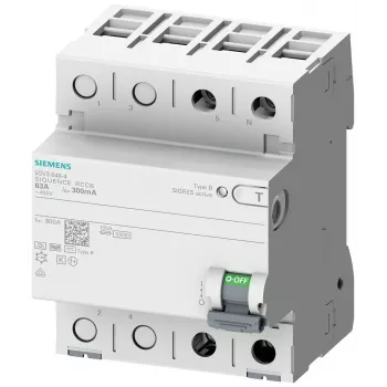 SIEMENS 5SV33224 jordfelsbrytare, typ B, 25 A, 30 mA, 230 V, 1+N, 4 TE, korttidsfördröjd