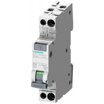 Siemens 5SV16166KK16 RCBO, 1P+N, 16 A, 30 mA, typ A, C-karakteristik, 6 kA
