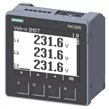 Siemens SENTRON PAC3220 Effektmätare, Modbus TCP, LCD, 96x96mm paneldörr, 690/400V AC, 24-60V DC hjälpspänning, skruvklämmor 7KM32201BA011EA0