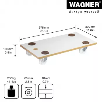 Wagner MM 1319 20131901 transportrulle, upp till 200 kg, vit