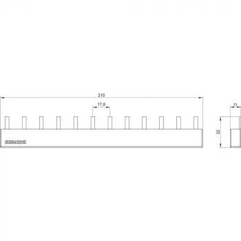 SIEMENS stiftskena 4x3-fas 5ST3645, 12 moduler, 63 A, 400 V, 10 mm², helisolerad