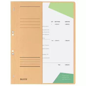 LEITZ Eyelet Folder DIN A4, Manila Cardboard, Chamois, Official Filing, 250 g/m², 1-2 Front Cover (90 mm wide) with Labeling Field - 50 Pieces (3741-00-11)