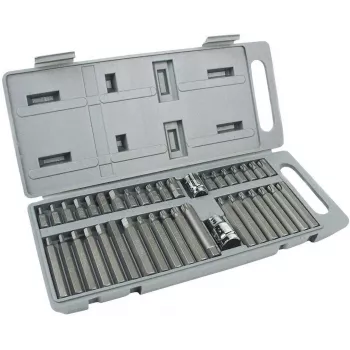 Brüder Mannesmann 40-delat professionellt skruvmejselbitset, S2-stål, 1/4 inch sexkant, spår/kryss/pozidriv/insex/torx/tamper-resistant torx, magnetisk bithållare, hylsnyckeladapter, robust väska 187-40