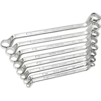 BRÜDER MANNESMANN 8-delad ringnyckelsats, kromvanadinstål, DIN 838, förkromad polerad, storlekar 6x7-20x22 mm (140-08 DIN)