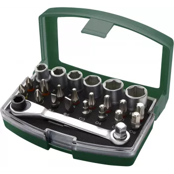 BRÜDER MANNESMANN 24-delad bits- och hylsnyckelsats, 1/4 inch fäste, S2-stålbits, kromvanadin-hylsnycklar, plastväska (M29700)
