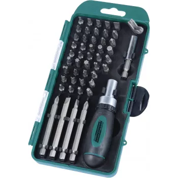 BRÜDER MANNESMANN 49-delat bitsboxset med omkopplingsbart spärrhandtag i etui 29893