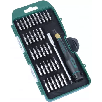 BRÜDER MANNESMANN precisionsbitset, 36-delat, 4mm sexkantsfäste, spår, Phillips, Torx, insex, Pentalobe, Tri-Wing, spanner, fyrkant, Pozidriv, med 2-komponentshandtag 29890