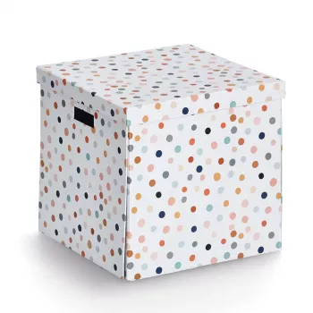 Zeller Dots vit prickig förvaringslåda 33,5 x 33 x 32 cm 14476
