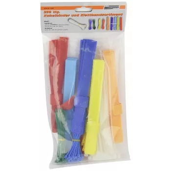 BRÜDER MANNESMANN buntband- och kardborrebandsset, 350 delar, 200 buntband 2,5 x 100 mm, olika färger, 150 kardborreband, återanvändbara, kabelhantering för inomhusbruk (M13060)