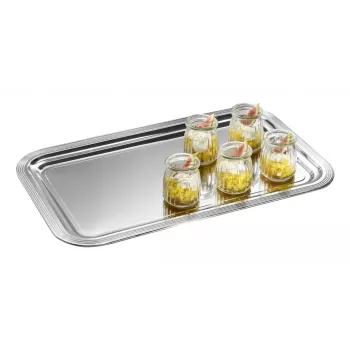 APS CLASSIC rektangulär serveringsbricka 530x325 mm silver förnicklad högglanspolerad med linjer