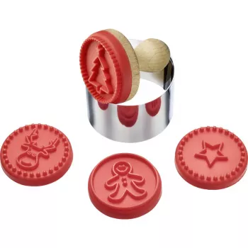 Westmark Cookie Stamp Set 30352260, 6 Interchangeable Stainless Steel Motifs, 5 cm Diameter, White Handle