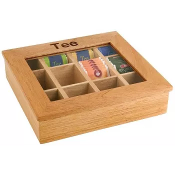 APS ljusbrun bambutebox med tydligt fönster, 9 fack, 31 x 28 x 9 cm 11775