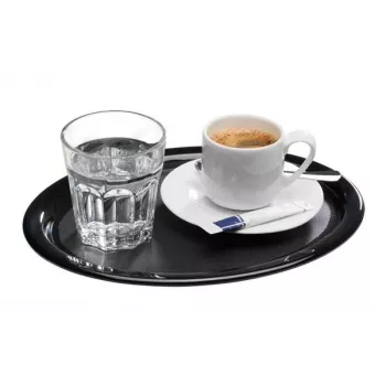 APS KAFFEEHAUS oval melamin serveringsfat, svart, rullad kant, 260 x 200 x 15 mm 84251