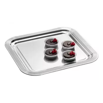 APS CLASSIC rektangulärt serveringsfat 354 x 325 mm silverfärgad nickelpläterad och förkromad metall med linjer (1 st)