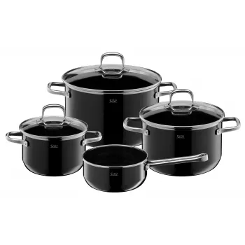 Silit Elegance Line 4-delat kastrullset, Silargan svart, för alla spis typer, repfast, värmebeständig upp till 250°C 3201019232