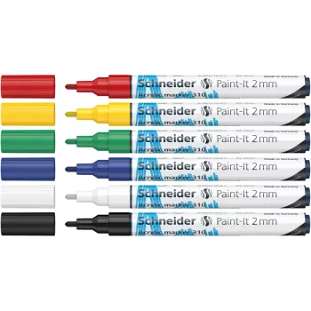 Schneider Paint-It 310 V1 akrylmärpennor set, olika färger, 2,0 mm rund spets, 6 st (120195)