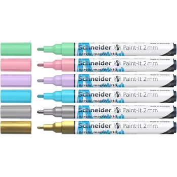 Schneider Paint-It 310 V2 akrylmärpennor set, olika färger, 2,0 mm rund spets, 6 st 120196