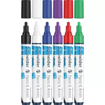 Schneider Paint-It 320 V1 akrylmärpennor set, 6 olika färger, 4,0 mm rund spets 120295
