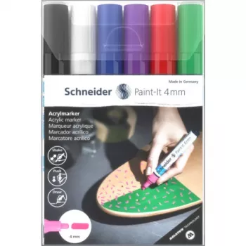 Schneider Paint-It 320 V1 akrylmärpennor set, 6 olika färger, 4,0 mm rund spets 120295